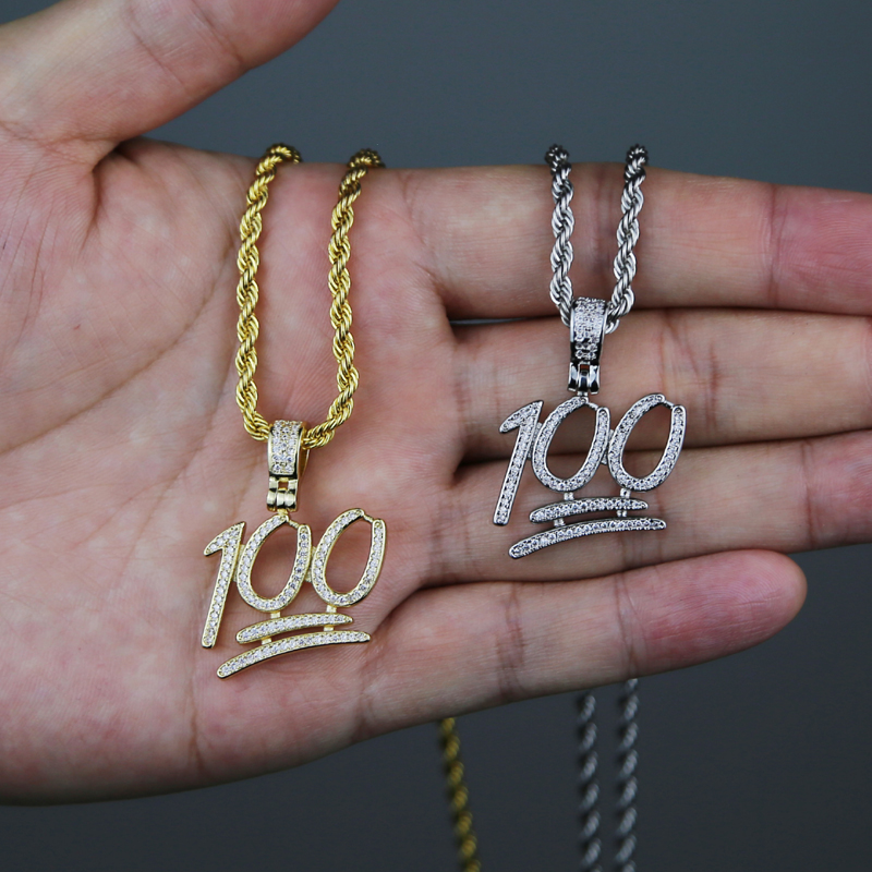 Iced out number 100 pendant with cubic zircon paved hip hop pendants fit tennis chain cuban chains for women men punk styles jewelry wholesale dh57271
