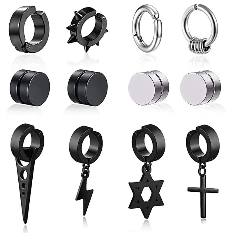 Stud Non Pierced Stainless Steel Punk Earrings Hip Hop Magnetic Ear Clips For Men Women Cross Triangle Fake Hoops SetStud
Stud Non Pierced Stainless Steel Punk Earrings Hip Hop Magnetic Ear Clips For Men Women Cross Triangle Fake Hoops SetStud