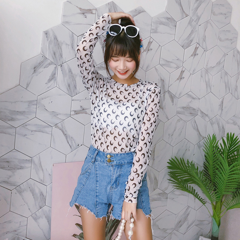 Ruoru Women Sexy Harajuku Mesh Tops Net See Through T Shirt Transparent Undershirt Base Top Camisas Femininas korean mujer 220714