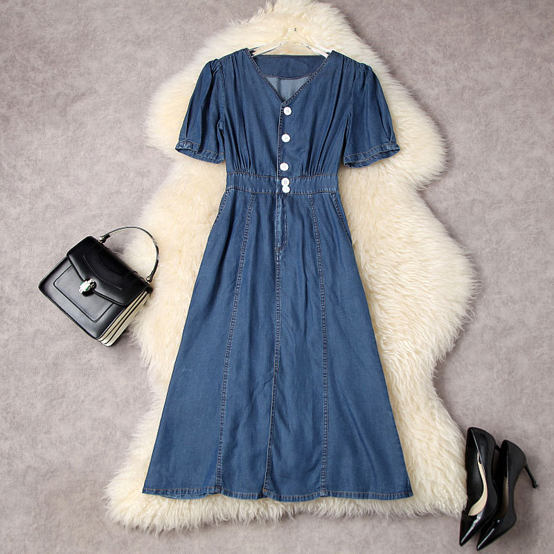 2022 Summer Short Sleeve V Neck Blue Solid Color Denim Panelled Buttons Mid-Calf Dress Elegant Split Casual Dresses 22Q157014
2022 Summer Short Sleeve V Neck Blue Solid Color Denim Panelled Buttons Mid-Calf Dress Elegant Split Casual Dresses 22Q157014
