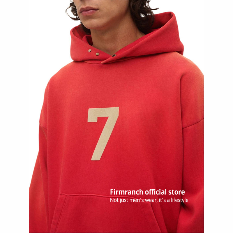 Firmranch Men/Women High Version 7 Series Hoodies Casual Loose High Street ABC Letters Hoody Red/Grey Hoody Sweatshirt 220813