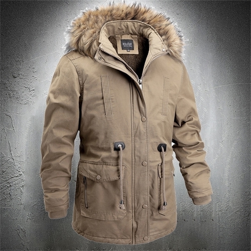 Jackets For Men Winter Mid-Long Parkas Cotton Coat Outdoor Jacket Men Winter Coat Fur Collar Long Jacket Outwear Overcoat Men 201128