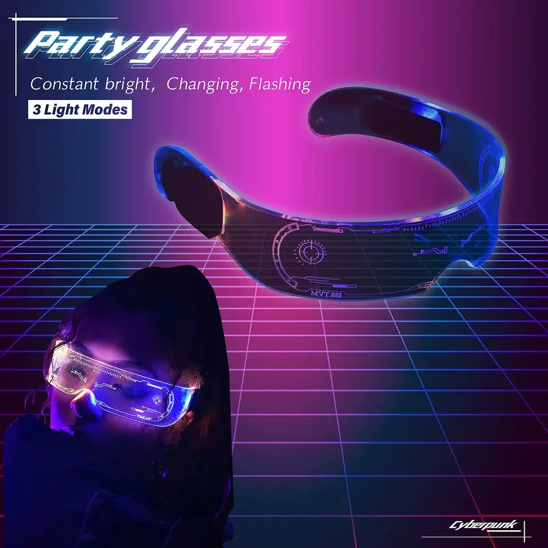 LED Luminous Visor Glasses Dj Accessories Futuristic 7 Colors Light Up Cool Neon Shine Goggles Cyberpunk Halloween Carnival Decorative Props Party Sup