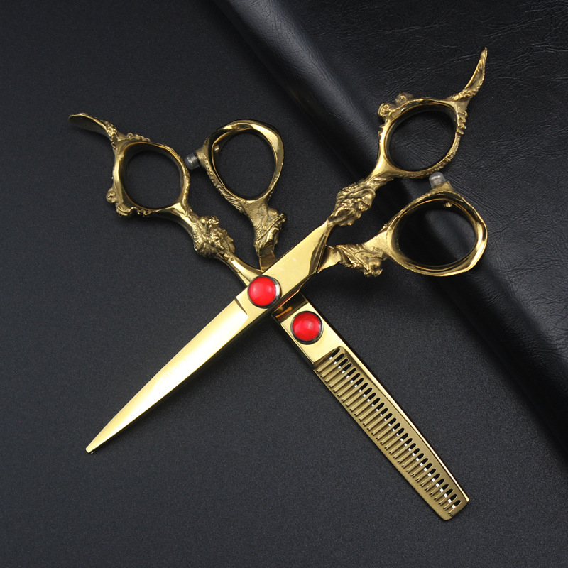 professional Japan 440c 6 '' gold dragon hair cutting scissors haircut thinning barber haircutting shears Hairdresser 220317