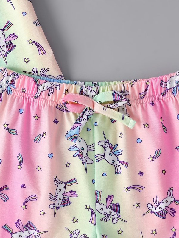 Toddler Girls Ombre Unicorn Print Tee & Bow Front Shorts SHE