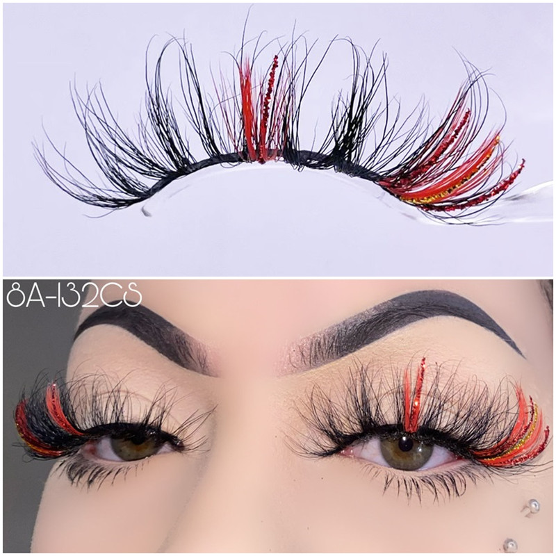 25mm Colored Lashes Wispy Fluffy Glitter 3D Mink Lash Thick Long False Eyelashes Color Eyelash Strip Multicolored for Cosplay Daily Makeup