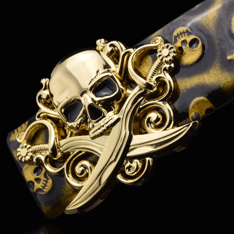 Belts High Quality Skull Men Designer Personality Slide Buckle Genuine Leather Fancy Jeans Cintos Masculinos Yellow, Black
Belts High Quality Skull Men Designer Personality Slide Buckle Genuine Leather Fancy Jeans Cintos Masculinos Yellow, Black
