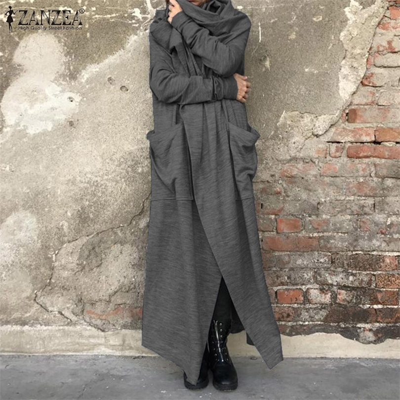 2019 Winter Solid Hooded Coat ZANZEA Autumn Fashion Irregular Jackets Vestidos Women Casual Hoodies Long Sleeve Long Cardigans T200111