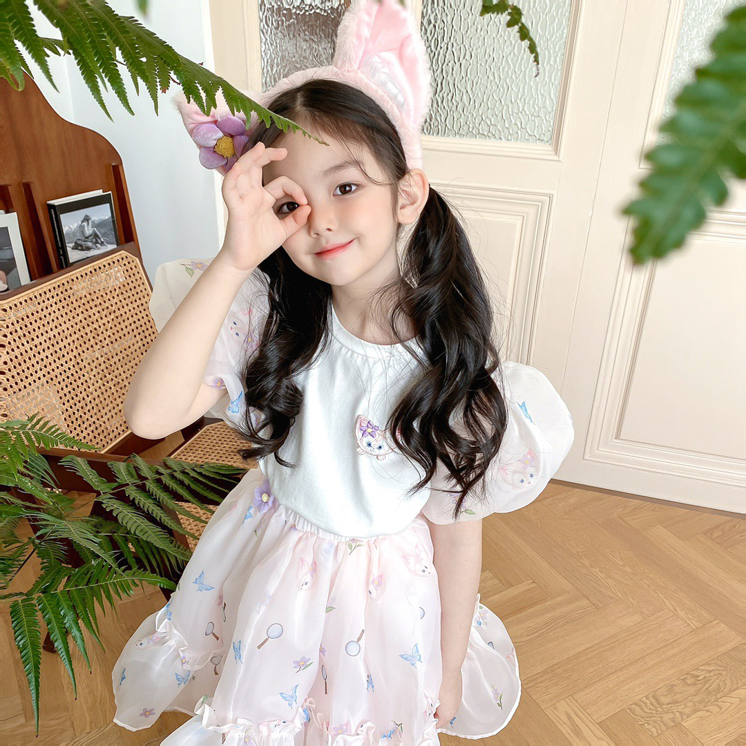 Childrens Party Clothes Girls Cotton T-Shirt Lace Skirt Set - Cute Pink Outfit for Kids y250607FNMD