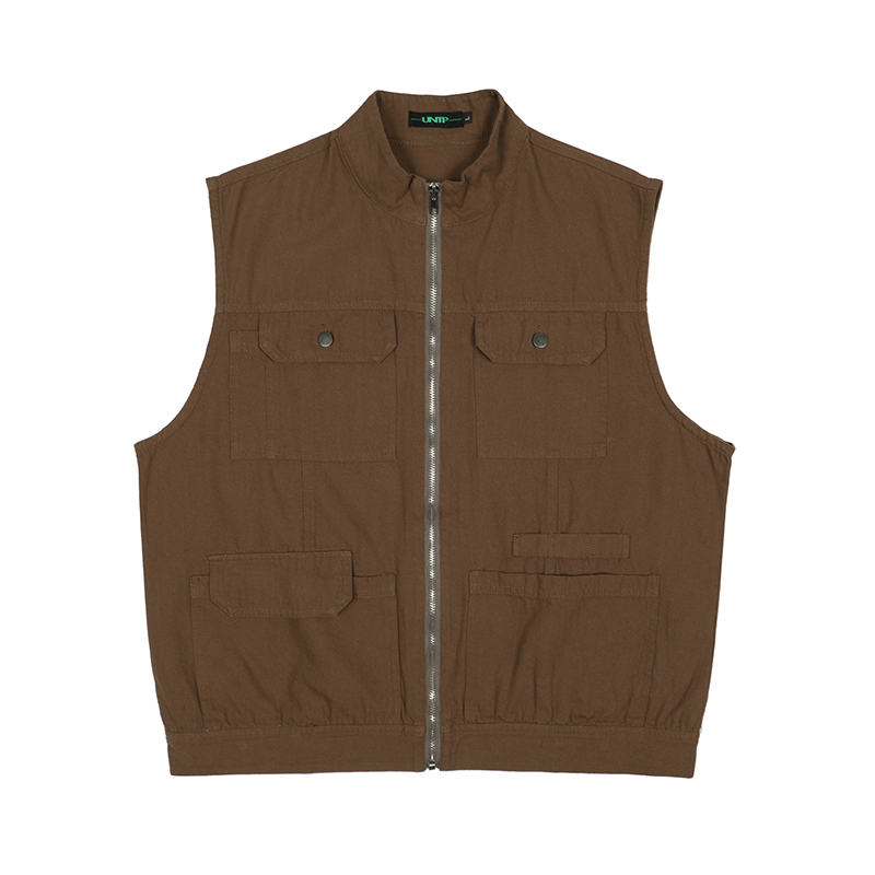 Multi-pockets Sleeveless Jackets Mens and Womens Solid Color Hip Hop Loose Vest