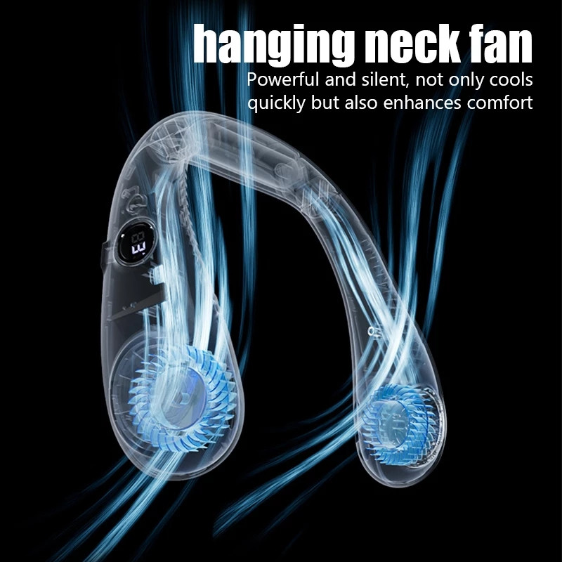 Neck Fan USB 3000mAh LED Digital Display Portable Summer Air Cooling Hanging Fans Bladeless Outdoor Sports Travel Personal Wearabl