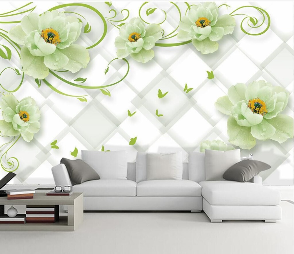 Modern minimalist fresh peony 3D TV background wall professional production of large-scale wallpaper mural wall