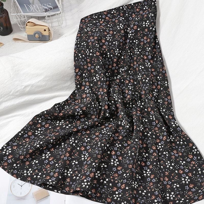 Korean Version Of The High Waist Spring Summer Skirt Slim Mid Length A Line Floral Print Chiffon Skirts DS173 220701