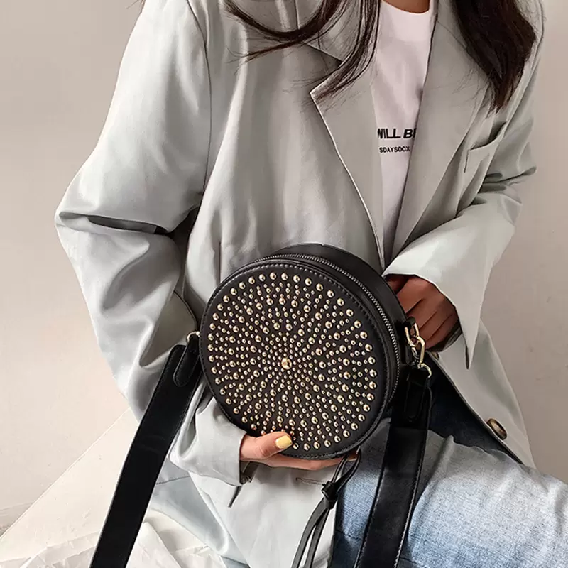 Fashion Rivets Crossbody Bag for Women Luxury 2021 Trend Simple PU Leather Small Round Bag Female Brand Design Mini Shoulder Bag, Aspicture
Fashion Rivets Crossbody Bag for Women Luxury 2021 Trend Simple PU Leather Small Round Bag Female Brand Design Mini Shoulder Bag, Aspicture