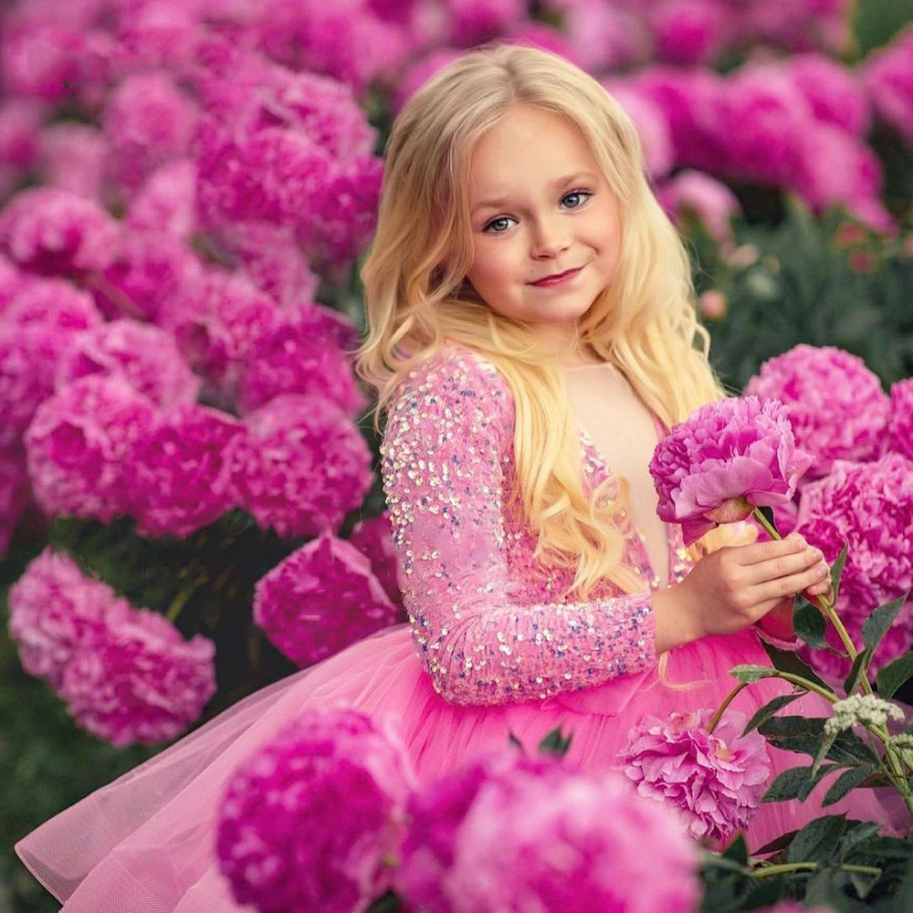 2023 Bling Beaded Crystal Flower Girls Dresses For Teens Tulle Floor Length Beach Girl Pageant Party Gowns Tulle Skirt Formal Kids Christmas Wear