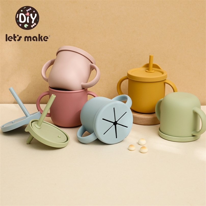 Let's Make Silicone Cups With Lid Multi-function Silicone Snack Cup BPA-Free Portable Storage Snack Container Learning Drink Cup 220512