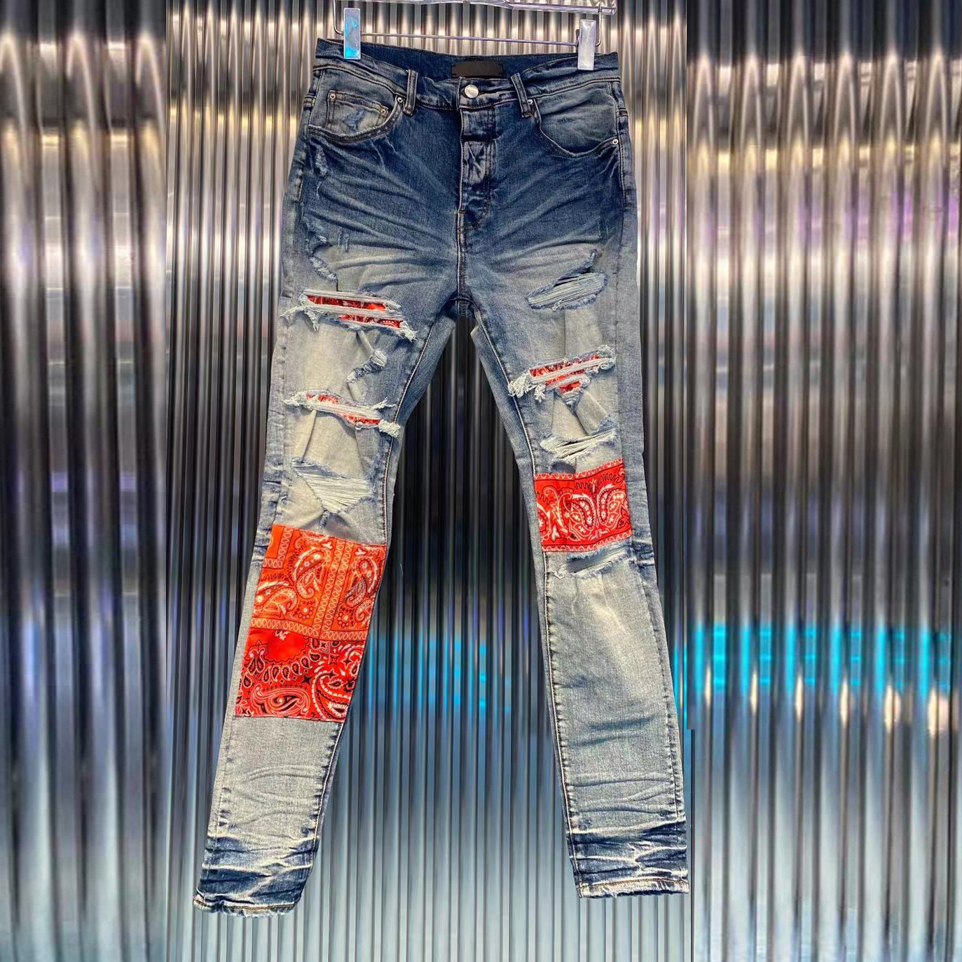 High Quality Trend New Washed Patchwork Slim Jeans Hip Hop Men Jeans European Style Streetwear Motorcycle Jean Pants