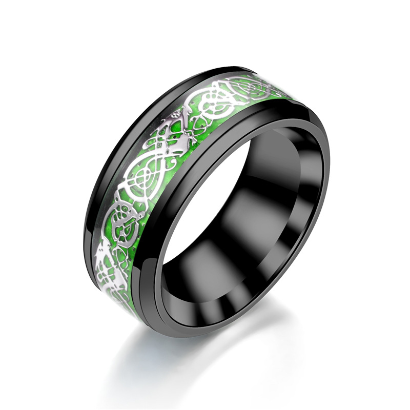 8mm Men's Stainless Steel Dragon Ring Inlay Red Green Black Carbon Fiber Ring Wedding Band Jewelry Size 6-13