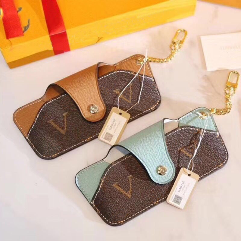 Fashion Designer Sunglasses Bag brand unisex Men Women Leather Key Ring Bule Pink Brown Sunglasses Cases