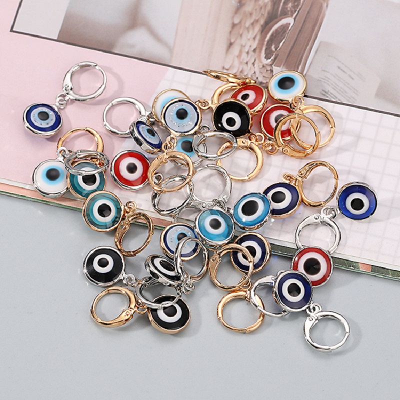 Turkey Evil Eye dangle Earrings For Women Blue red Polychrome Eyes Copper Rmmed Evil Eye Ear Loop