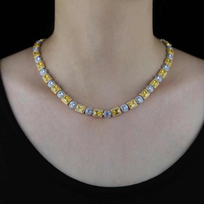 Chains Iced Out Bling Cz Cluster Necklace For Women Men Clear Yellow Two Tone Round Rectangle Geometric Tennis Chain Hiphop Jewelr