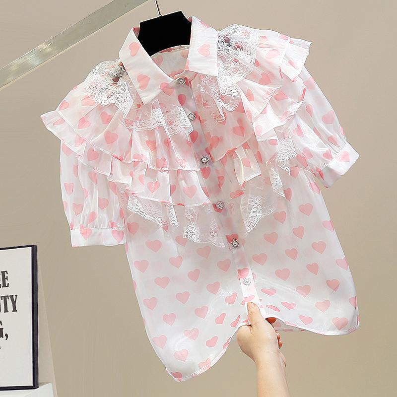 Women' Blouses & Shirts Sweet Lace Ruffled Blouse Top Women Puff Sleeve Single-Breasted Organza Shirt Female Summer Fashion Print Chiffon B, Red
Women' Blouses & Shirts Sweet Lace Ruffled Blouse Top Women Puff Sleeve Single-Breasted Organza Shirt Female Summer Fashion Print Chiffon B, Red