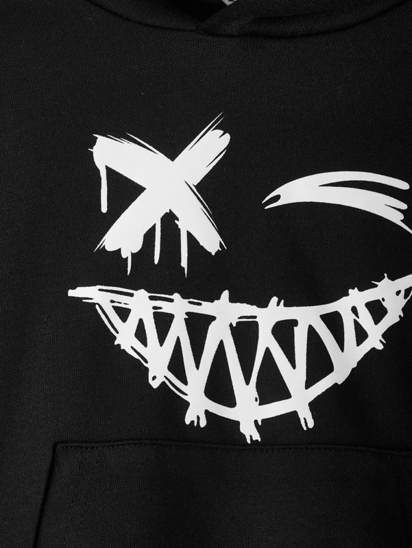 Toddler Boys Cartoon Face Pattern Kangaroo Pocket Hoodie SHE