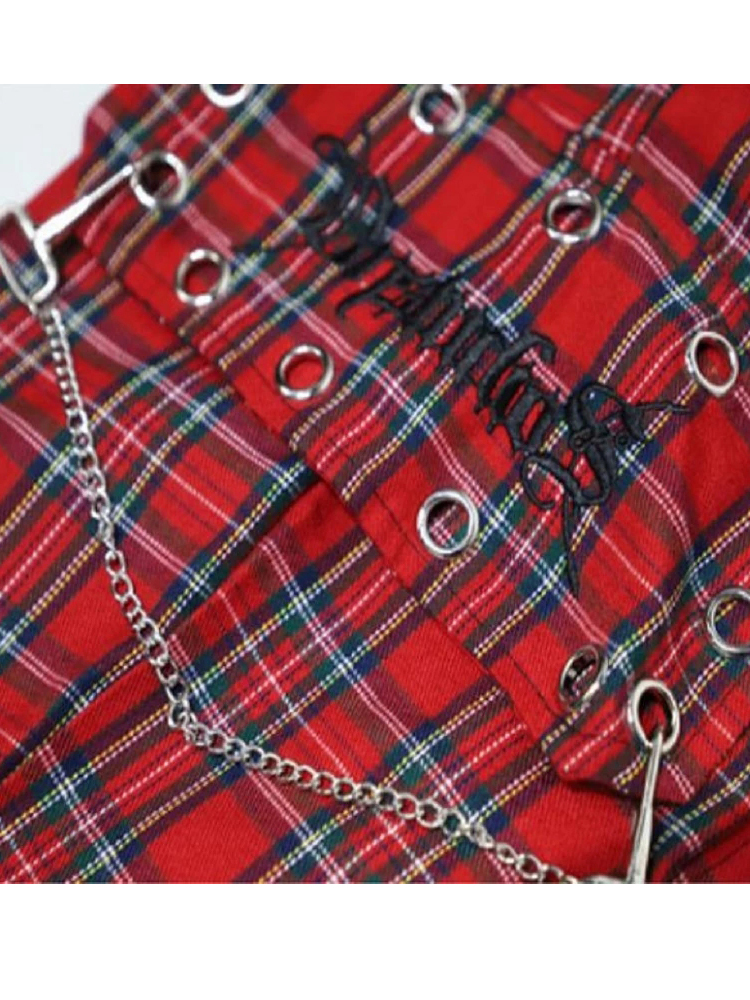 HOUZHOU Punk Cargo Plaid Pant Gothic Harajuku Red Checkered Wide Leg Trousers For Female Autumn Streetwear Hippie Fashion 220325