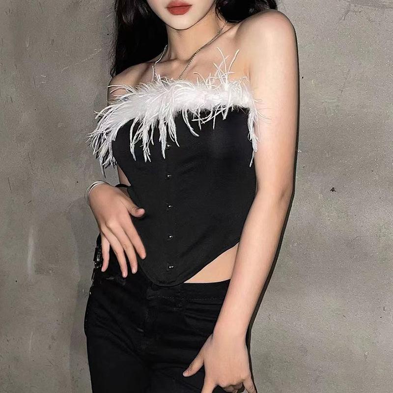 Women' Tanks & Camis Sexy Feather Trim Corset Vest Tops Strapless Single Clasp Front Slim Fit Bustier Adults Wild Stylish Tube Tank TopsWom, Black
Women' Tanks & Camis Sexy Feather Trim Corset Vest Tops Strapless Single Clasp Front Slim Fit Bustier Adults Wild Stylish Tube Tank TopsWom, Black