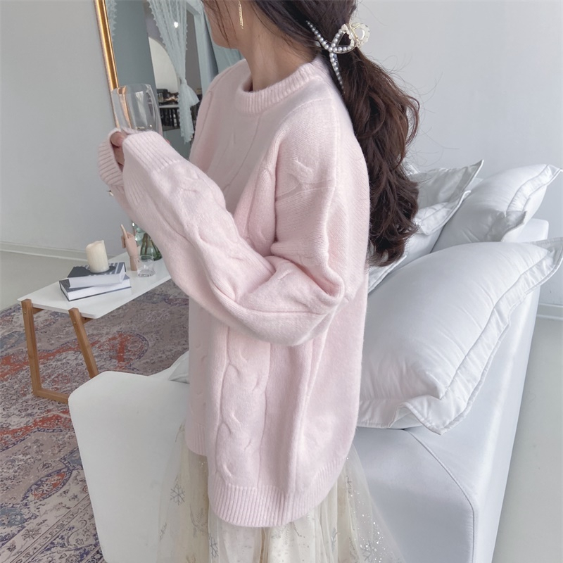 Winter Womens Clothing Sweater Korean Fashion Loose Vintage Lazy Wind Blue Crew Neck Pullover Long Sleeves Knitting Tops W220817