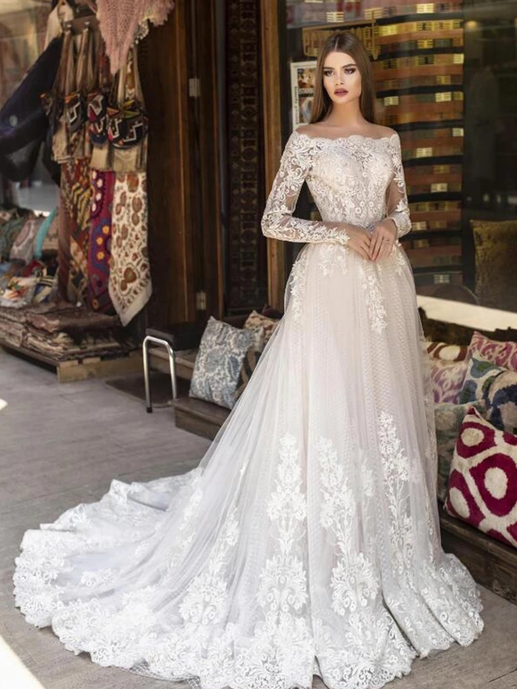 Wedding Jumpsuits With Detachable Skirt Gorgeous 2 Pieces Long Sleeves Bridal Gown Removable Train Plus Size Modest Bateau Bes121