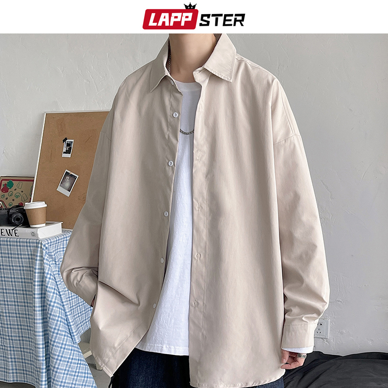 LAPPSTER Men Korean Fashion White Long Sleeve Shirts Mens Harajuku Black Oversized Shirt Male Button Up Blouses 5XL 220322
