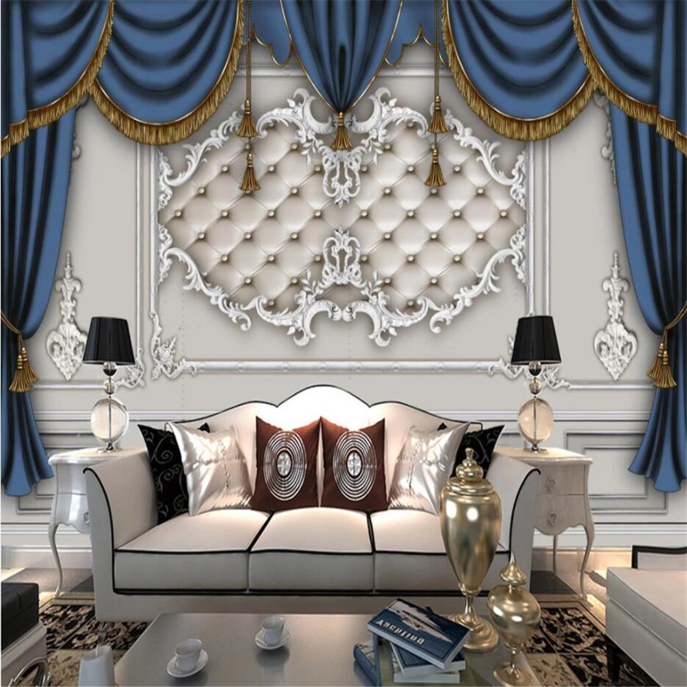 Custom photo wallpaper mural Modern European style curtain plaster pattern European 3D background wall 3d wallpaper