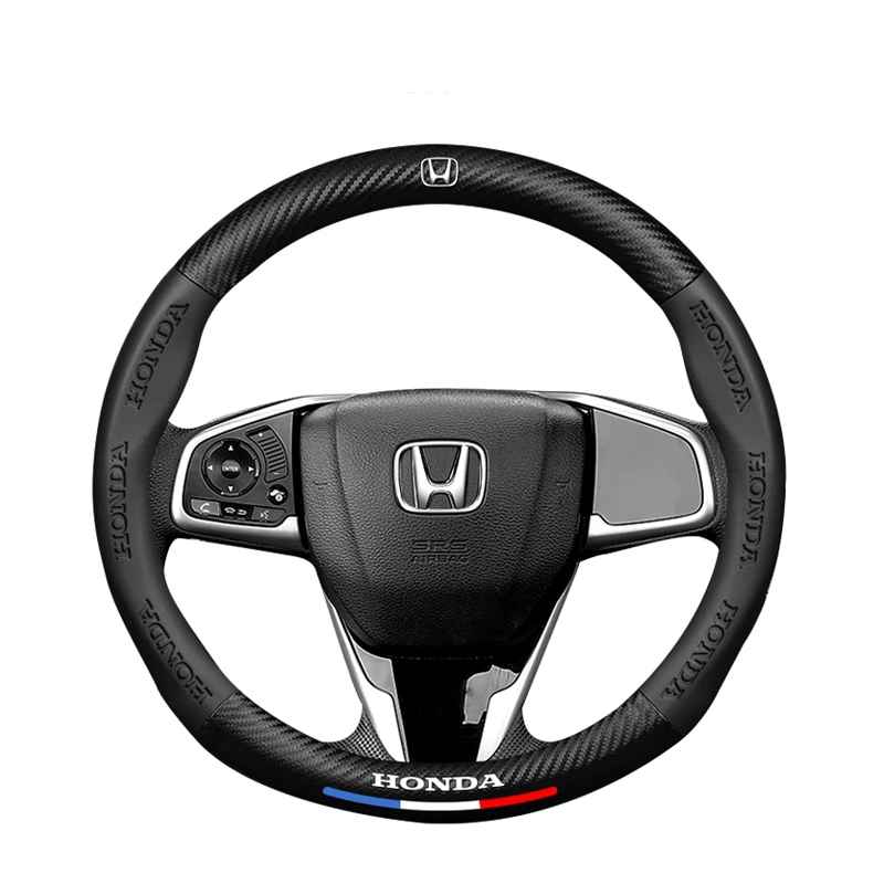 Car Steering Wheel Carbon Fiber Modified Protective Cover Interior Emblem For Honda Jazz Fit 1.5T CVT MT AT Badge Accessories