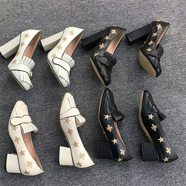 Women Designer Marmot Pumps Loafer Shoes Embroidered Leather Mid-hell Pump Real Leather Double Hardware Black White Gold with Bees and Stars NO 28, 5cm beige
Women Designer Marmot Pumps Loafer Shoes Embroidered Leather Mid-hell Pump Real Leather Double Hardware Black White Gold with Bees and Stars NO 28, 5cm beige