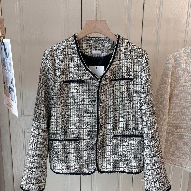 Womens Vintage Tweed Jacket Suit Blazer Coat Elegant Fashion Outwear Manteau Femme Feminino