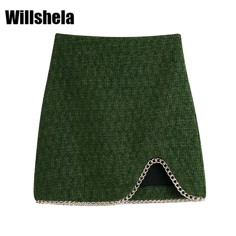 Willshela Women Fashion Mini Skirt with Chain Detail High-waist Front Slit Hem Invisible Back Zipper Chic Lady Woman Short 220322, Army green
Willshela Women Fashion Mini Skirt with Chain Detail High-waist Front Slit Hem Invisible Back Zipper Chic Lady Woman Short 220322, Army green