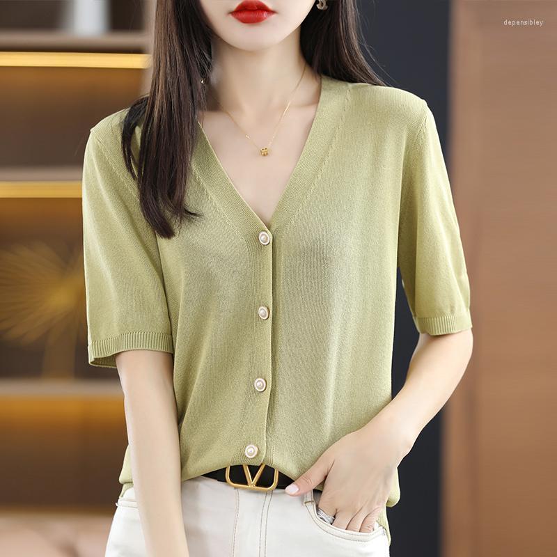 Women's Knits & Tees Ladies Short Sleeve Cardigan Thin Sweater Solid Color Knit V-Neck Fashion Slim Women Summer Jacket T-Shirt Depe22, Green
Women's Knits & Tees Ladies Short Sleeve Cardigan Thin Sweater Solid Color Knit V-Neck Fashion Slim Women Summer Jacket T-Shirt Depe22, Green