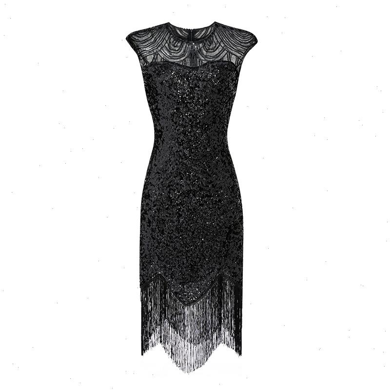 Xxxl Color Vintage 1920s Flapper Gatsby Dress O-neck Cap Sleeve Sequin Fringe Party Midi Vestidos Verano