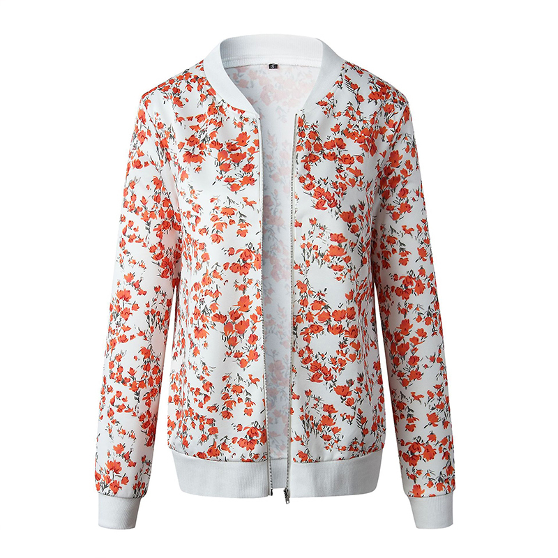 Women Jackets Retro Floral Printed Ladies Zipper Up Bomber Outwear Spring Long Sleeve Short Thin Slim Casual Pocket Biker Coats 220722