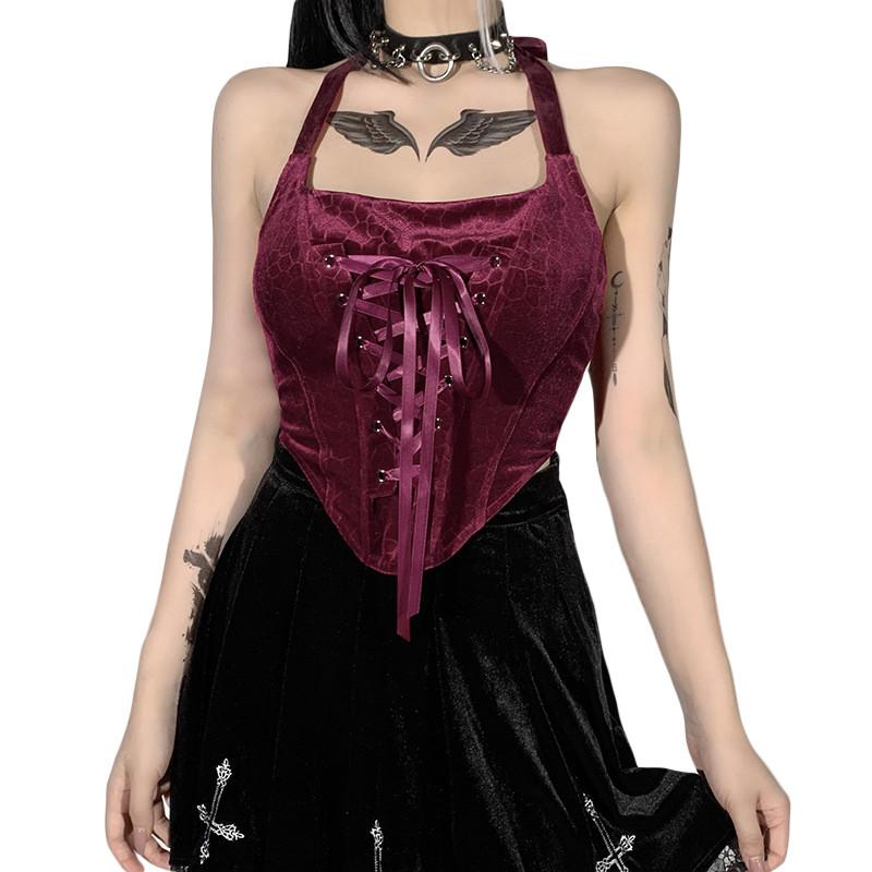 Women' Tanks & Camis Sexy Women Halter Neck Camisole Gothic Punk Solid Color Velvet Cross Strap Waistcoat Sleeveless Crop Tops Corset Cloth, Claret
Women' Tanks & Camis Sexy Women Halter Neck Camisole Gothic Punk Solid Color Velvet Cross Strap Waistcoat Sleeveless Crop Tops Corset Cloth, Claret