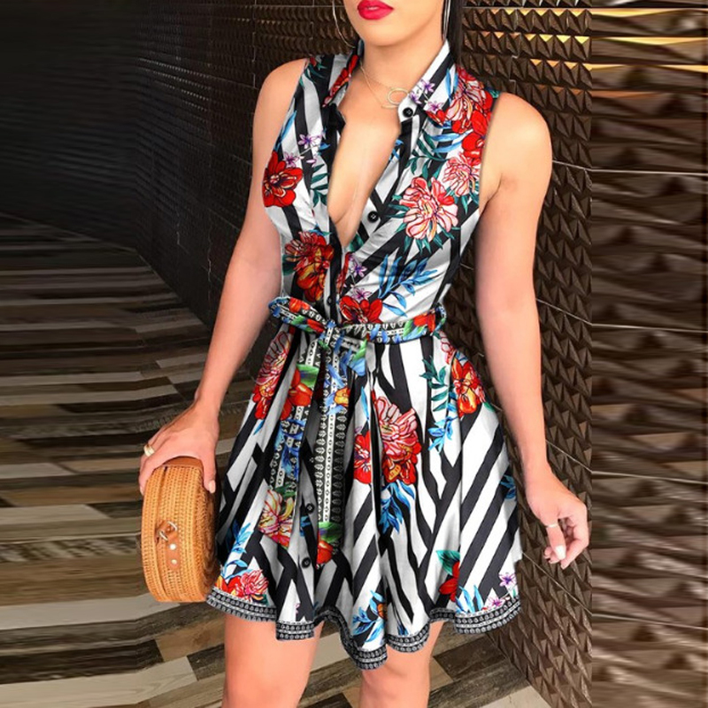 hirigin Women Printed Long Sleeve Dress Casual Bandage Mini A-line Dresses Sexy Party Summer Feminias Vestidos Women Clothes 220523