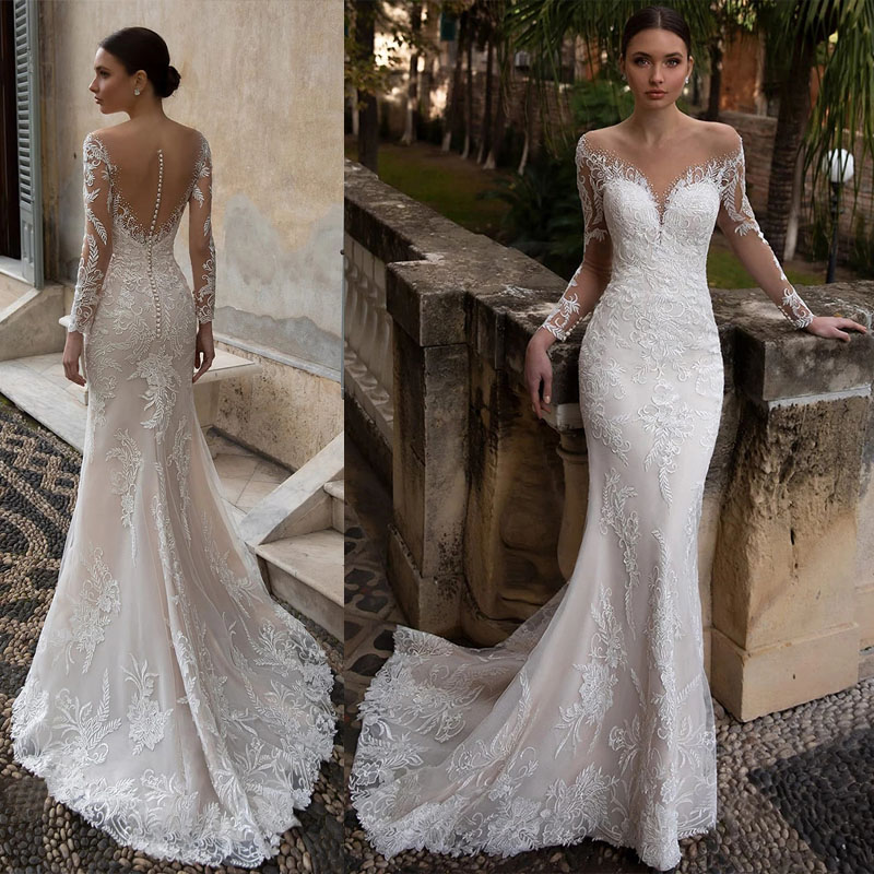 Mermaid Wedding Dresses 2022 Illusion Backless Long Sleeve Sexy Wedding Gowns Crystal Lace Appliques, White
Mermaid Wedding Dresses 2022 Illusion Backless Long Sleeve Sexy Wedding Gowns Crystal Lace Appliques, White