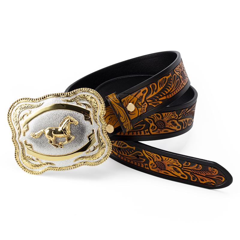 Belts Big Alloy Buckle Golden Horse Leather Belt Cowboy Leisure For Men Floral Pattern Jeans Accessories Fashion, As pic
Belts Big Alloy Buckle Golden Horse Leather Belt Cowboy Leisure For Men Floral Pattern Jeans Accessories Fashion, As pic