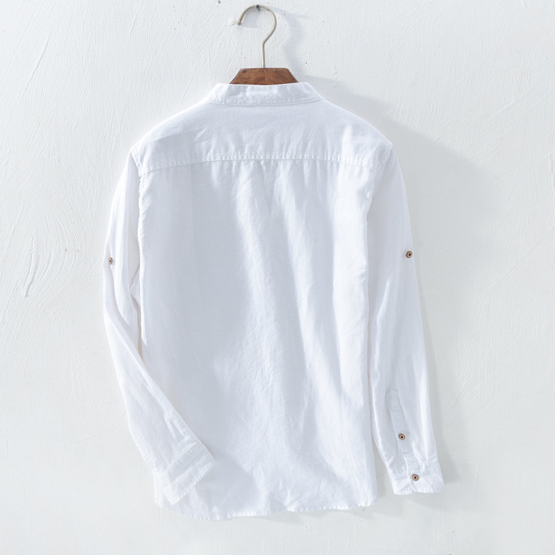 Cotton Linen Casual Shirts For Men Basic Classic White Shirt Autumn Male Long Sleeve Stand Collar Breathable Men's Clothing 220322