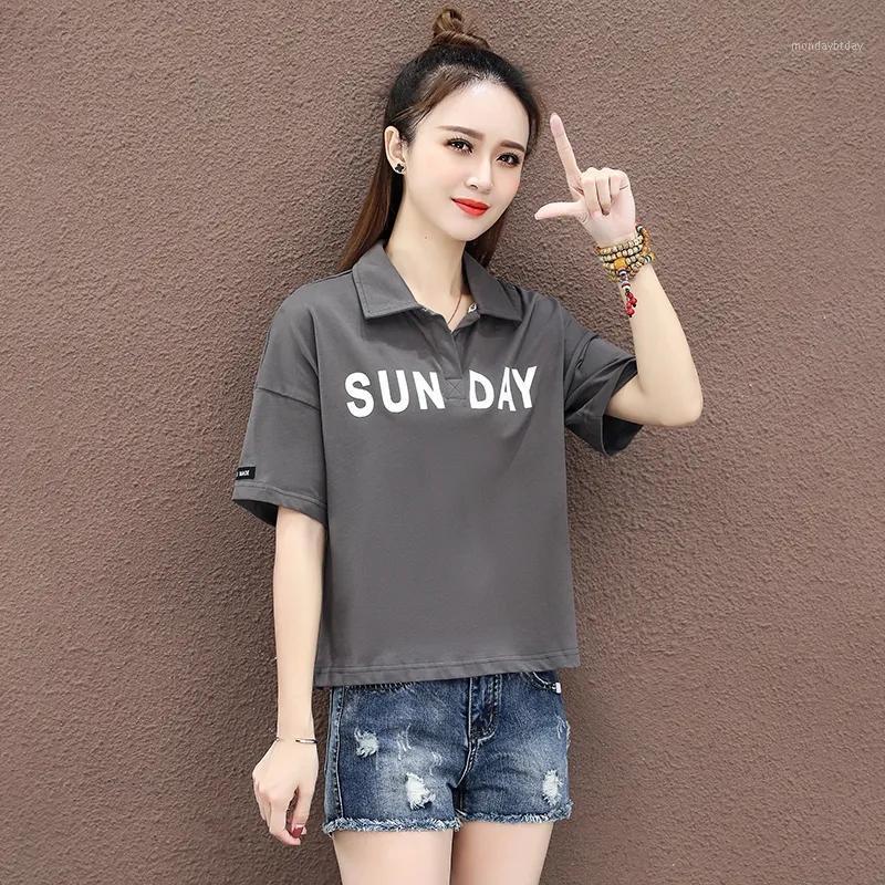 Women's T-Shirt Korean Letter Print Turn-down Collar Short Sleeve Women Summer Casual Loose Pullover Tops Fashion Breathable Tees, Black
Women's T-Shirt Korean Letter Print Turn-down Collar Short Sleeve Women Summer Casual Loose Pullover Tops Fashion Breathable Tees, Black