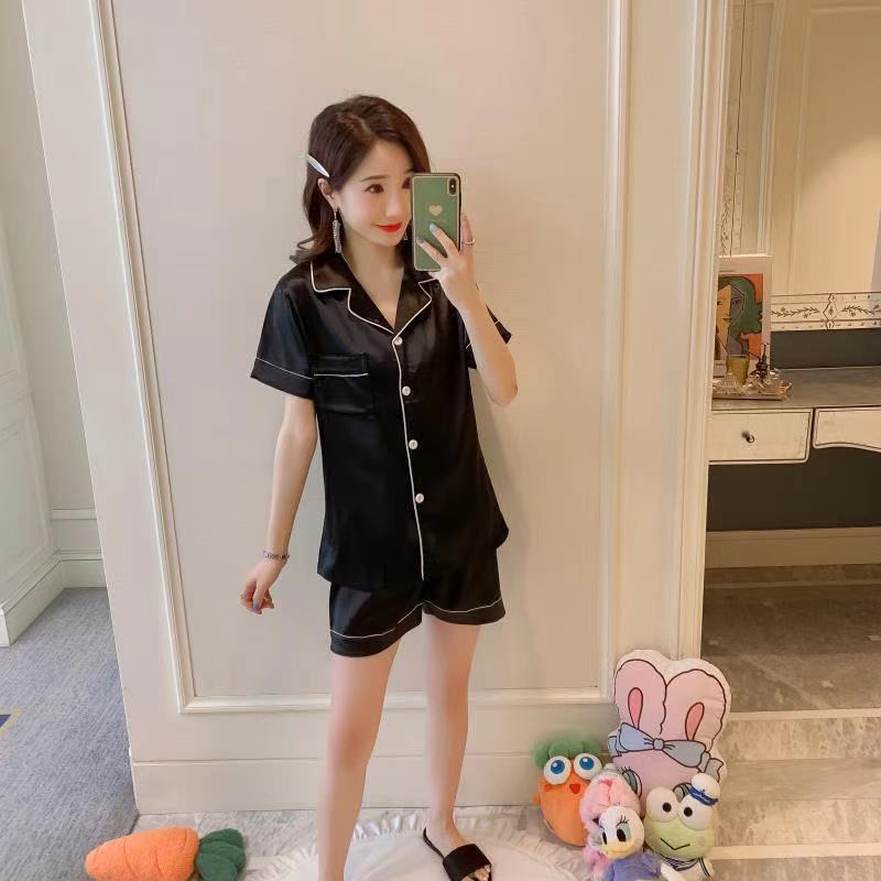 Spring Summer Women Pajamas Faux Silk Satin Pyjama Sets Short Sleeve Two Piece Sleepwear Top Pyjamas Set Homewear 4XL 5XL 220527