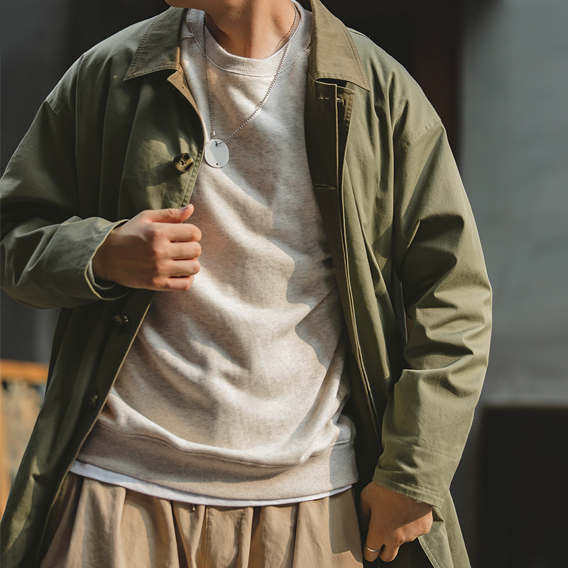 Men's Trench Coats Maden Men Amekaji Midleng Jackets Casual Solid Loose Fit Windbreakers Pocket Plus Size 220826