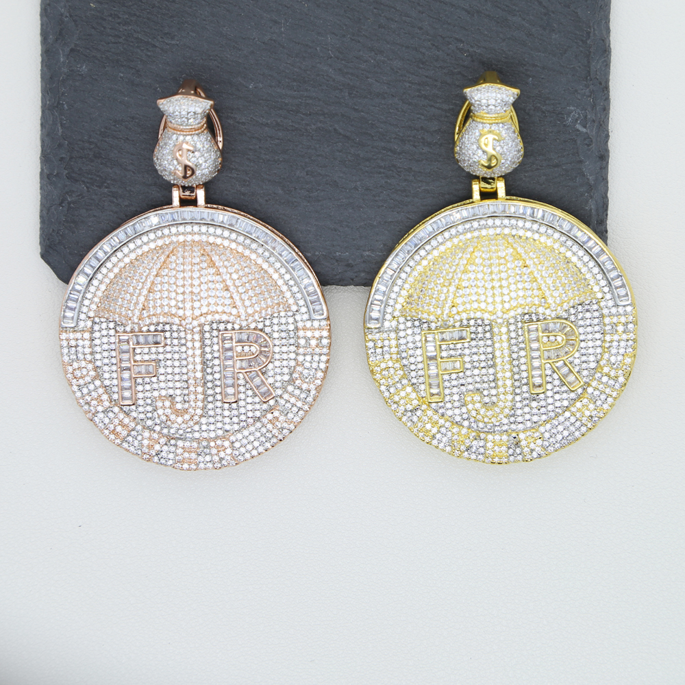 Iced Out Money Umbrella Necklace - 2 Tone Gold & Sier Bg CZ Pendant Hip Hop Jewelry dh5727163