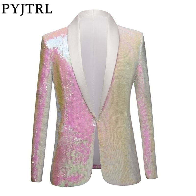 PYJTRL Full Sequins Series Men White Pink Sequins Blazers Gentleman Prom Dress Suit Jacket Night Club Singers Slim Fit Costume 201104, Picture color
PYJTRL Full Sequins Series Men White Pink Sequins Blazers Gentleman Prom Dress Suit Jacket Night Club Singers Slim Fit Costume 201104, Picture color